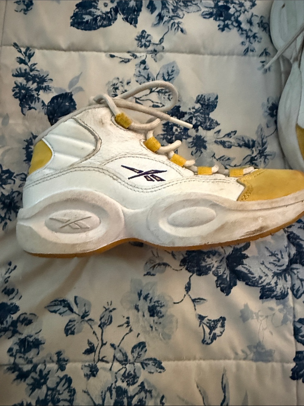 Reebok Kids White and Yellow High-Top Sneakers